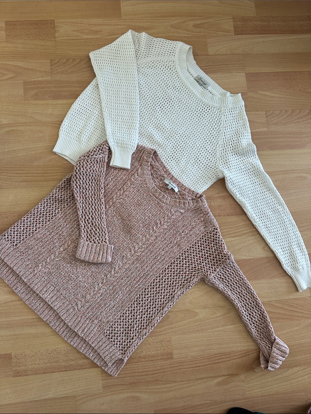 Madewell Women’s Open-Knit Crew Sweater - Cream and Blush